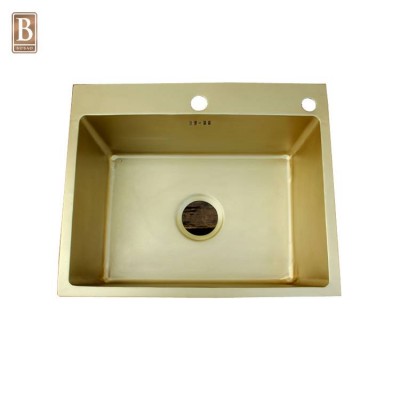 Handmade Wash Basin Bathroom Single Bowl Gold Brass Natural Color Square Basin Sink